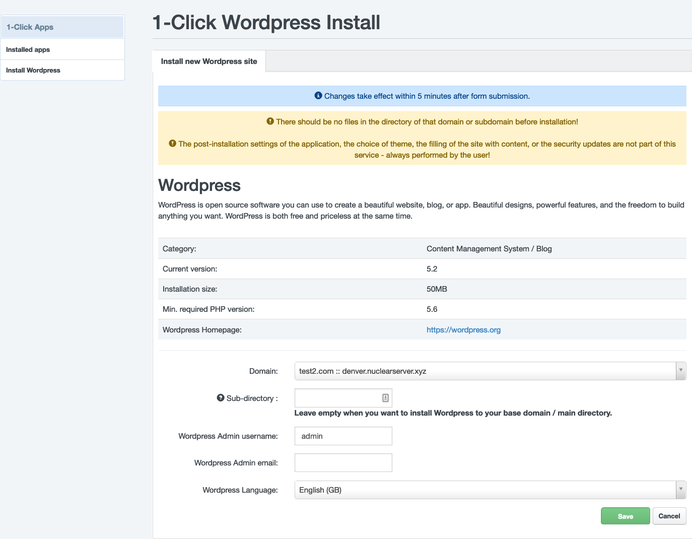 Wordpress 1-Click Installer